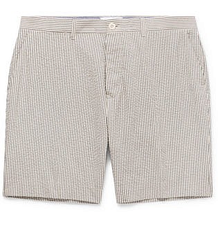 Blue Striped Cotton Seersucker Shorts