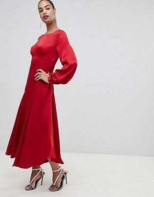 Forever New Satin Maxi Dress With Thigh Split In Red
