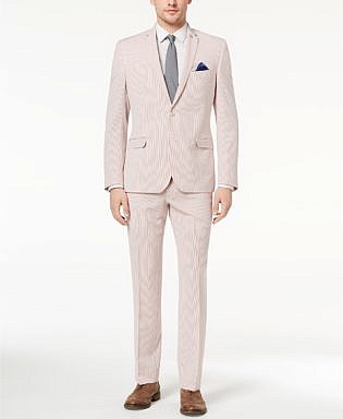 Men's Slim Fit Stretch Red:white Seersucker Suit