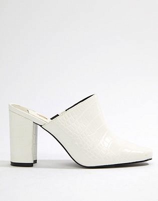 River Island Croc Heeled Mule In White