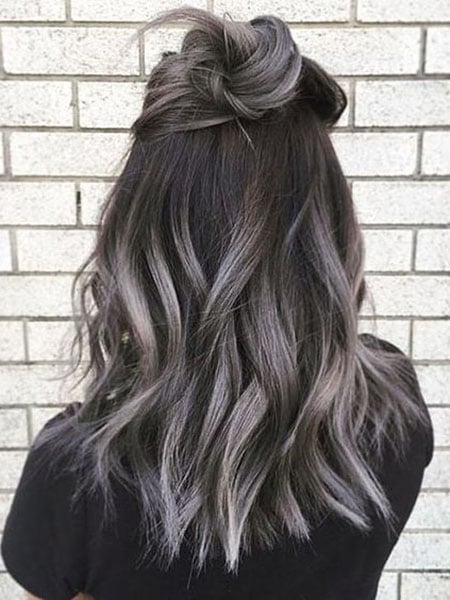 Silver Highlights Through Dark Brown Hair