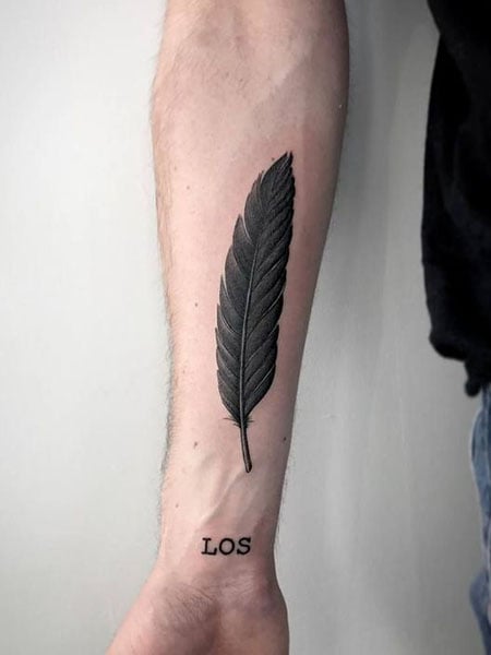 Simple Feather Arm Tattoos