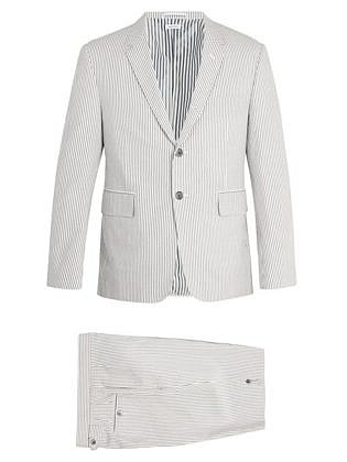Single Breasted Striped Cotton Seersucker Suit