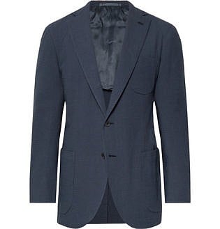 Storm Blue Cotton Seersucker Suit Jacket