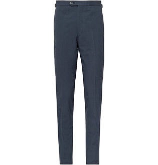 Storm Blue Slim Fit Cotton Seersucker Suit Trousers