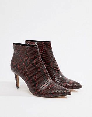 Stradivarius Heeled Ankle Boot In Snake Print