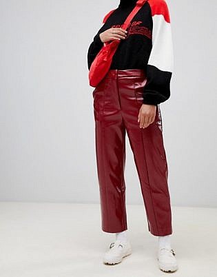 Weekday Patent Pants In Dark Red