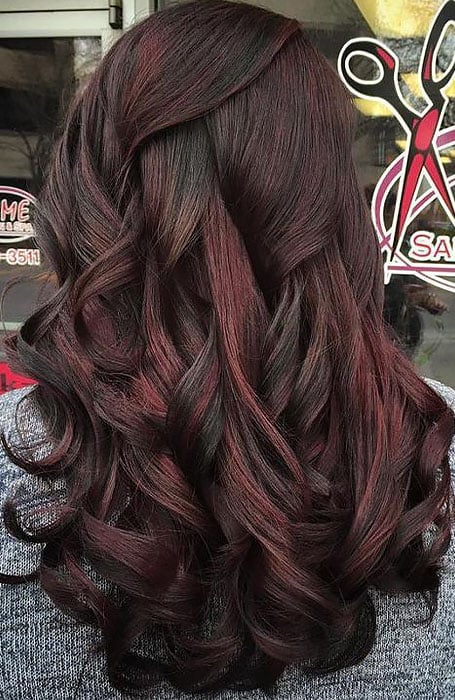 Black Hair Dark Red Highlights 1