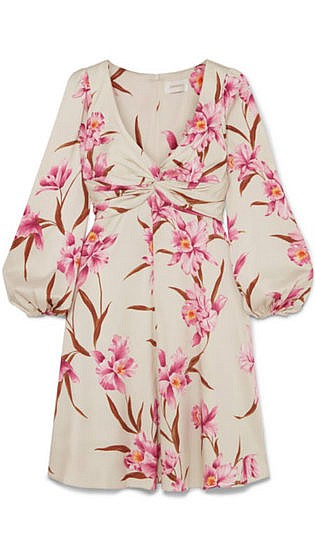 Printed stretch-silk twill mini dress