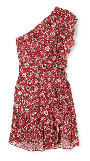Teller one-shoulder ruffled printed linen mini dress