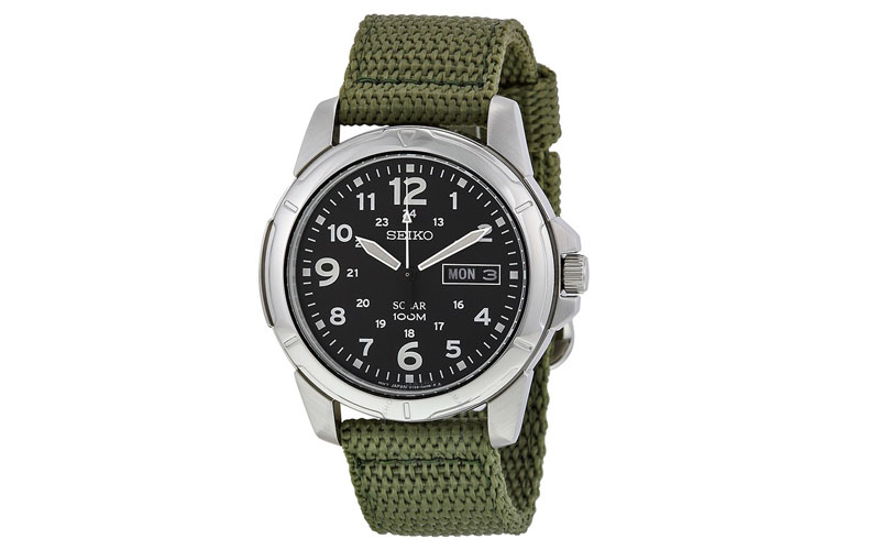 Black Dial Green Nylon Solar Quartz Men's Watch