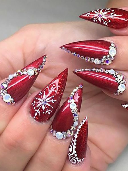 Dark Red Acrylic Nails Stiletto - different nail designs
