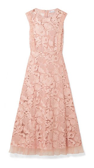 Organza-trimmed guipure lace midi dress
