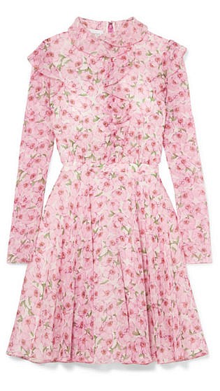 Ruffled floral-print silk-georgette mini dress