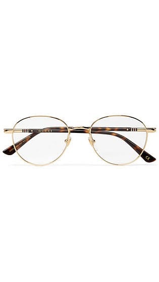 Gucci Round Frame Gold Tone And Tortoiseshell Acetate Optical Glasses