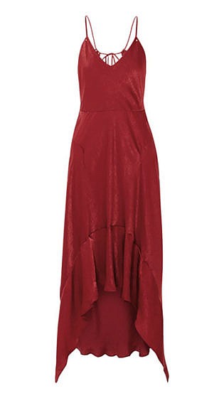 Asymmetric hammered-satin midi dress