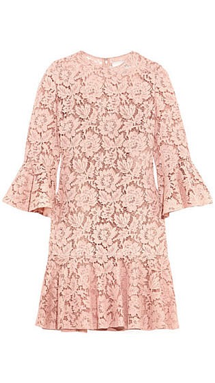 Ruffled corded cotton-blend guipure lace mini dress