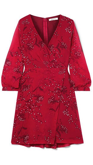 Wrap-effect floral-print crepe de chine mini dress