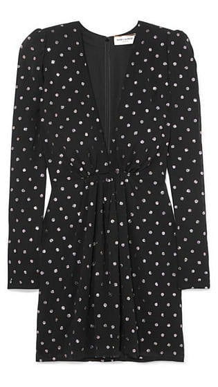 Glittered polka-dot crepe mini dress