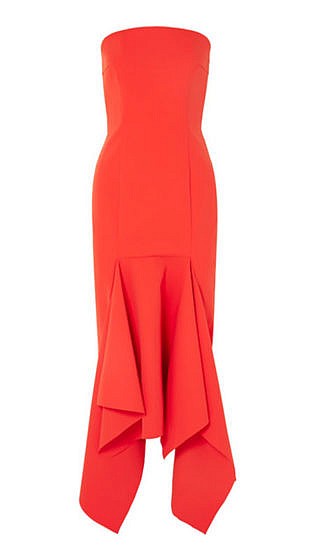 Veronique strapless asymmetric crepe midi dress