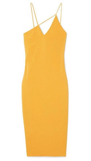 Asymmetric stretch-crepe midi dress