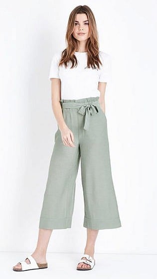 NEW LOOK Mint Green Crepe Tie Waist Cropped Trousers