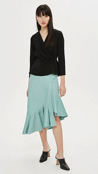 TOPSHOP Asymmetric Peplum Leather Midi Skirt