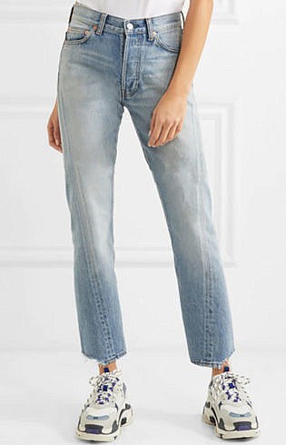 high waisted jeans and sneakers
