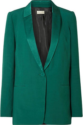 By Malene Birger Auberon Satin Trimmed Crepe Blazer Emerald