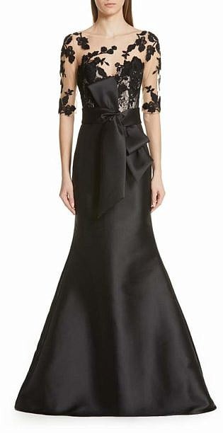 Badgley Mischka Collection Badgley Mischka Lace Accent Bow Evening Dress