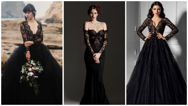 black lace wedding gown