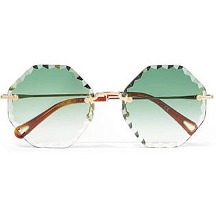 Chloé Rosie Octagon Frame Gold Tone Sunglasses Green
