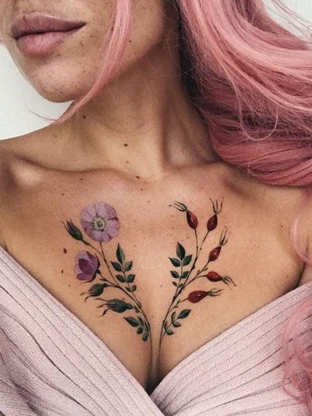 A Woman Is Showing Her Tattoo On Her Chest Stock Photo  Download Image Now   Tattoo One Woman Only Chest  Torso  iStock