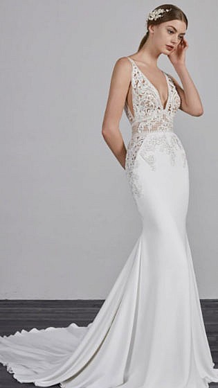 low cut mermaid wedding dress