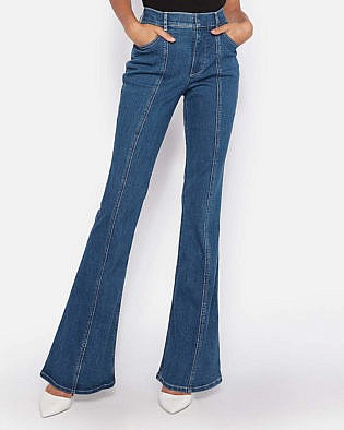 Express Petite High Waisted Seamed Denim Perfect Bell Flare Jeans