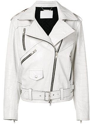 white short leather jacket