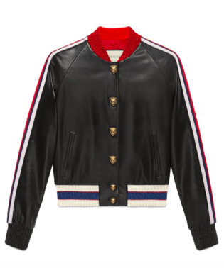 Gucci Embroidered Leather Bomber Black