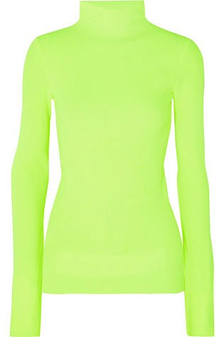 Helmut Lang Neon Ribbed Cotton Turtleneck Sweater Green