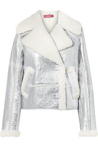 Hensley Metallic Textured Leather And Shearling Jacket