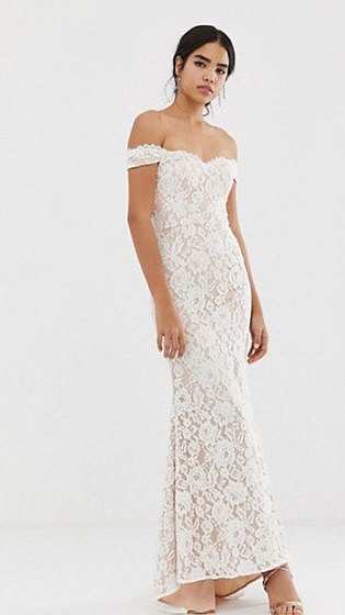 Jarlo All Over Lace Bardot Maxi Dress In White