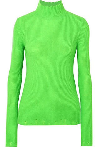 Les Rêveries Distressed Ribbed Cashmere Turtleneck Sweater Green