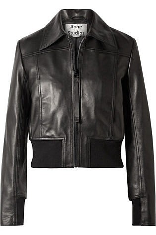 Loranne Ribbed Knit Trimmed Leather Jacket