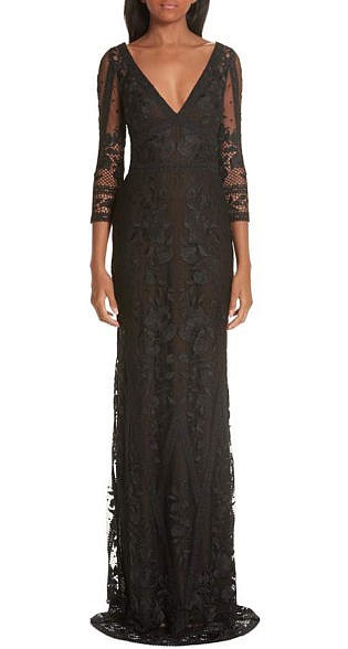 Marchesa Notte Mesh Lace Evening Dress