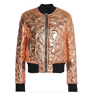Quilted Metallic Faux Leather Bomber Jacket