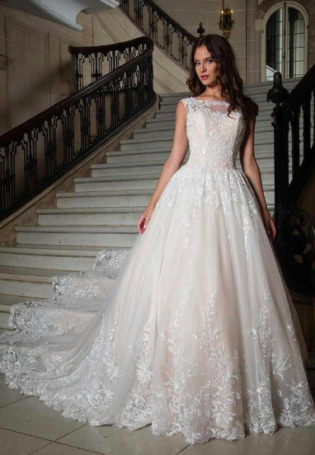 Rachel Allan Bridal M626 Sheer Appliqued Cap Sleeve