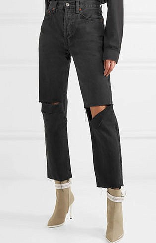 Re Done Originals High Rise Stove Pipe Distressed Straight Leg Jeans