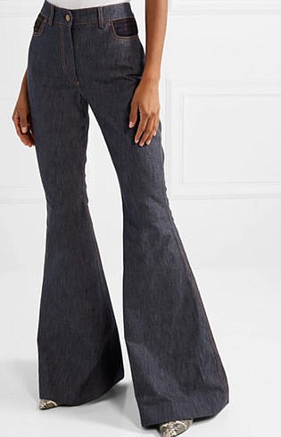 Rosie Assoulin Plaid Trimmed High Rise Flared Jeans