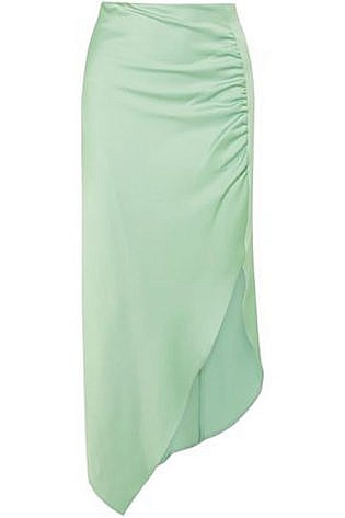 Ruched Satin Midi Skirt