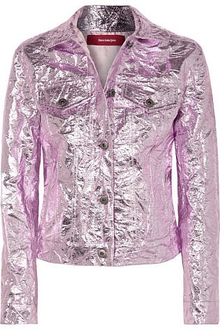 Sies Marjan Alby Cropped Metallic Crinkled Jacquard Jacket Pastel Pink