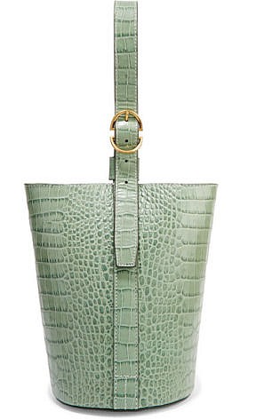 Trademark Small Croc Effect Leather Bucket Bag Gray Green